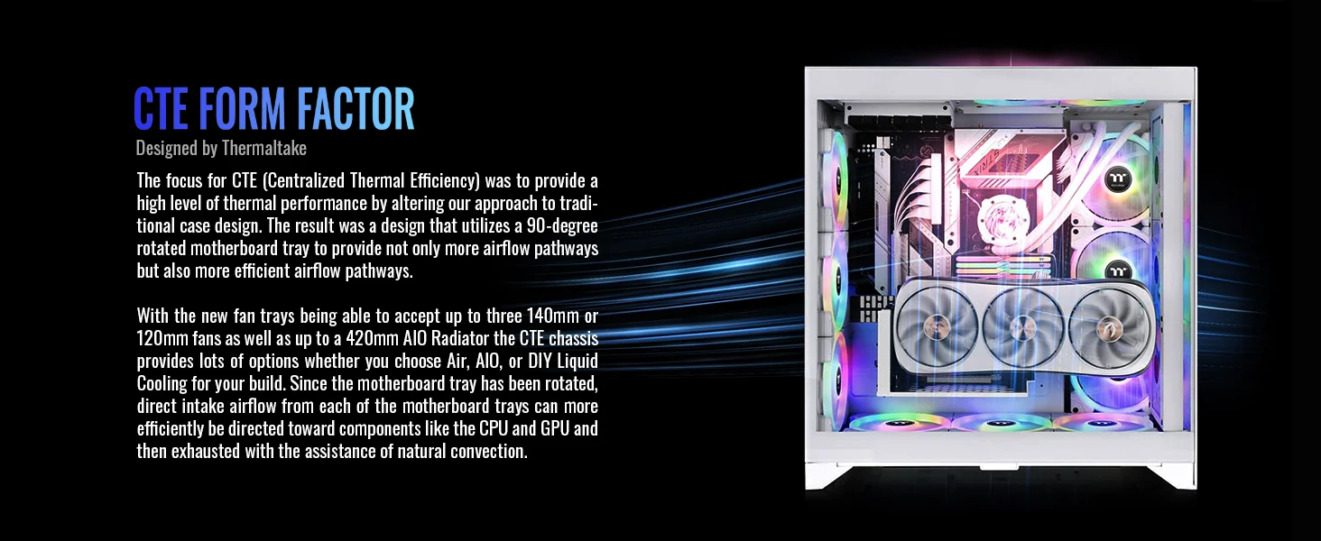 هيكل كمبيوتر Thermaltake CTE E600 MX E-ATX ميد تاور مع حامل بطاقة رسومية عائم ثلاثي الاتجاهات وكابل PCIe 4.0 بطول 400 مم - أبيض - Thumbnail 15