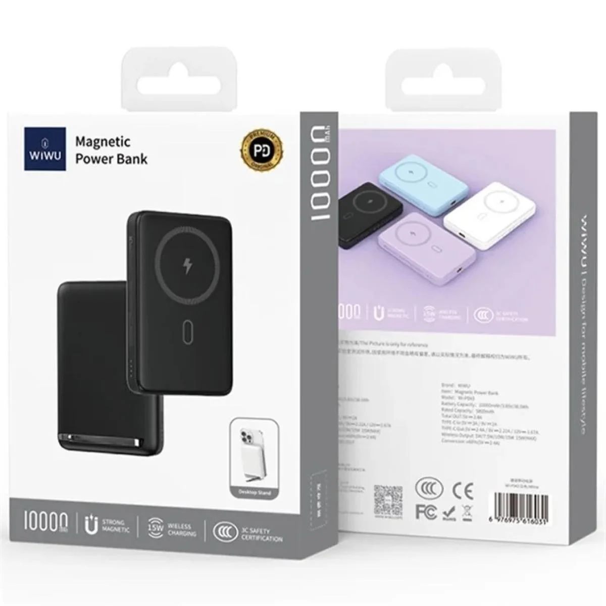WIWU Wi-P043 10000mAh Magnetic Wireless Power Bank with Stand, 20W USB-C, Black - Image 2