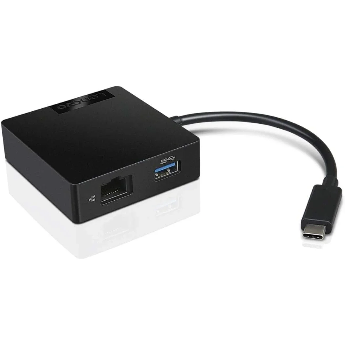 موزع سفر USB-C 4 في 1 من Lenovo مع HDMI وVGA وUSB 3.0 وRJ45 جيجابت ايثرنت - اسود