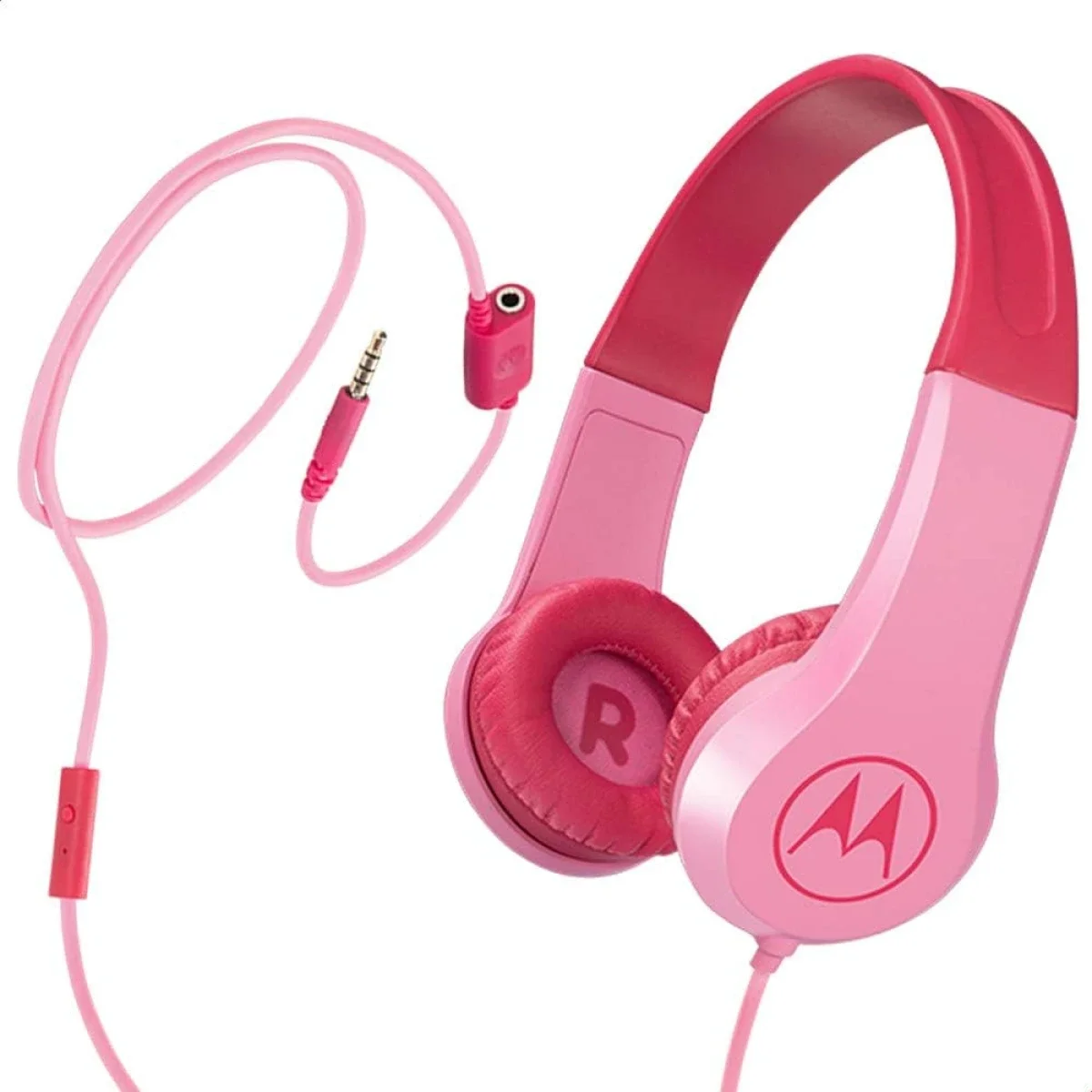 Motorola Squads 200 Kids Wired Headphones with 85dB Safe Volume Limit, 3.5mm AUX and In-Line Mic - Pink