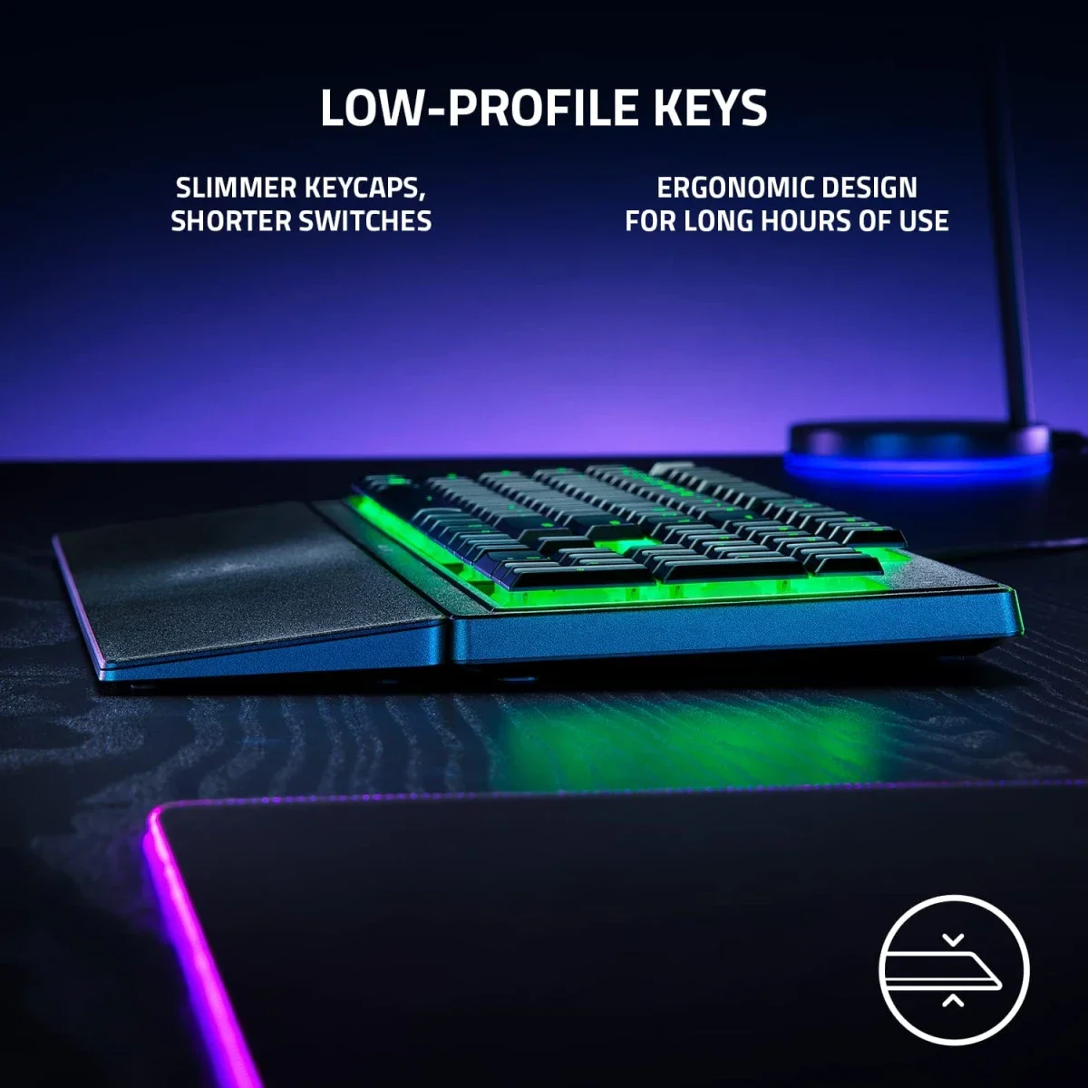 لوحة مفاتيح ألعاب Razer Ornata V3 X منخفضة الارتفاع بمفاتيح غشائية صامتة سوداء - Thumbnail 3