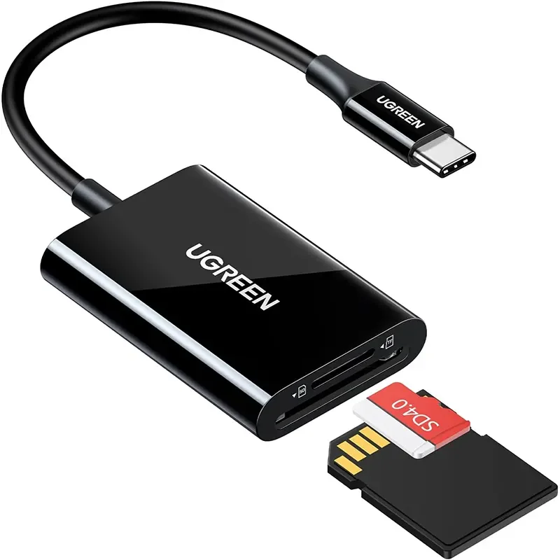 قارئ بطاقات Ugreen 35622 USB-C إلى SD وmicroSD بسرعة 170MB/s – أسود