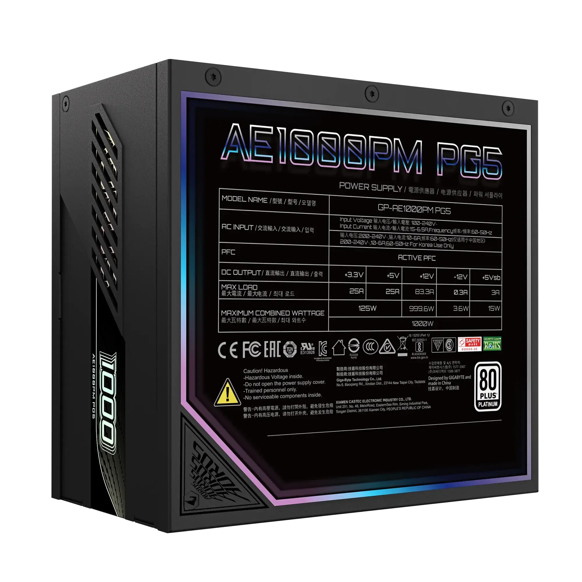 مزود كهرباء للكمبيوتر GIGABYTE AORUS ELITE P1000W بقدرة 1000 واط 80 PLUS Platinum معياري بالكامل ATX - Image 3