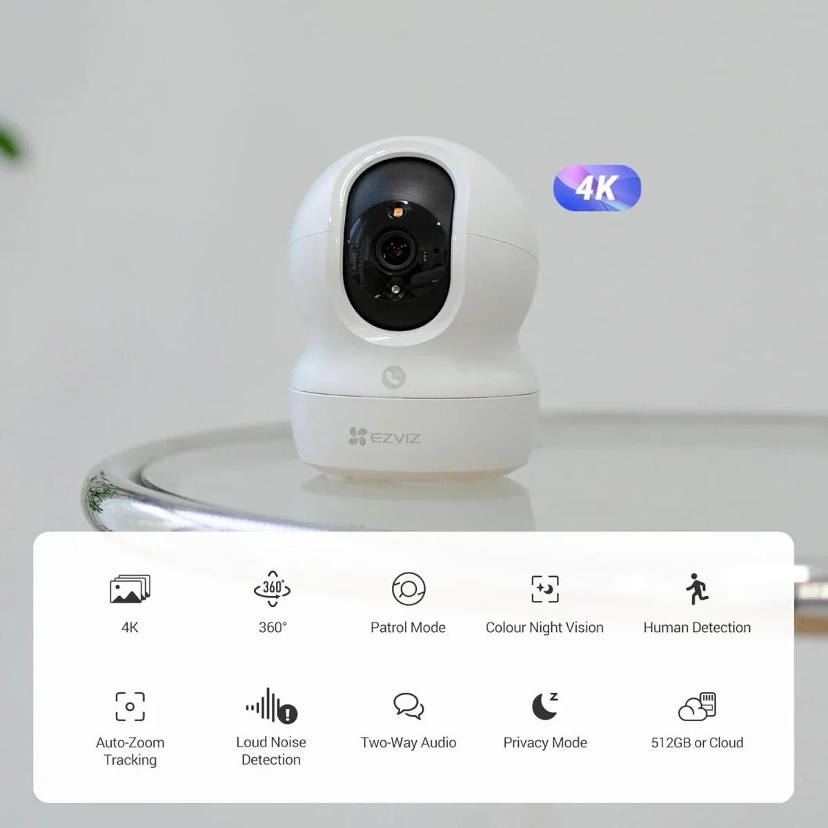 كاميرا مراقبة داخلية Ezviz CP1 Pro 4K مع دوران وإمالة 360° وWi‑Fi 6 ثنائي النطاق وتتبع تلقائي وصوت ثنائي الاتجاه - Thumbnail 2
