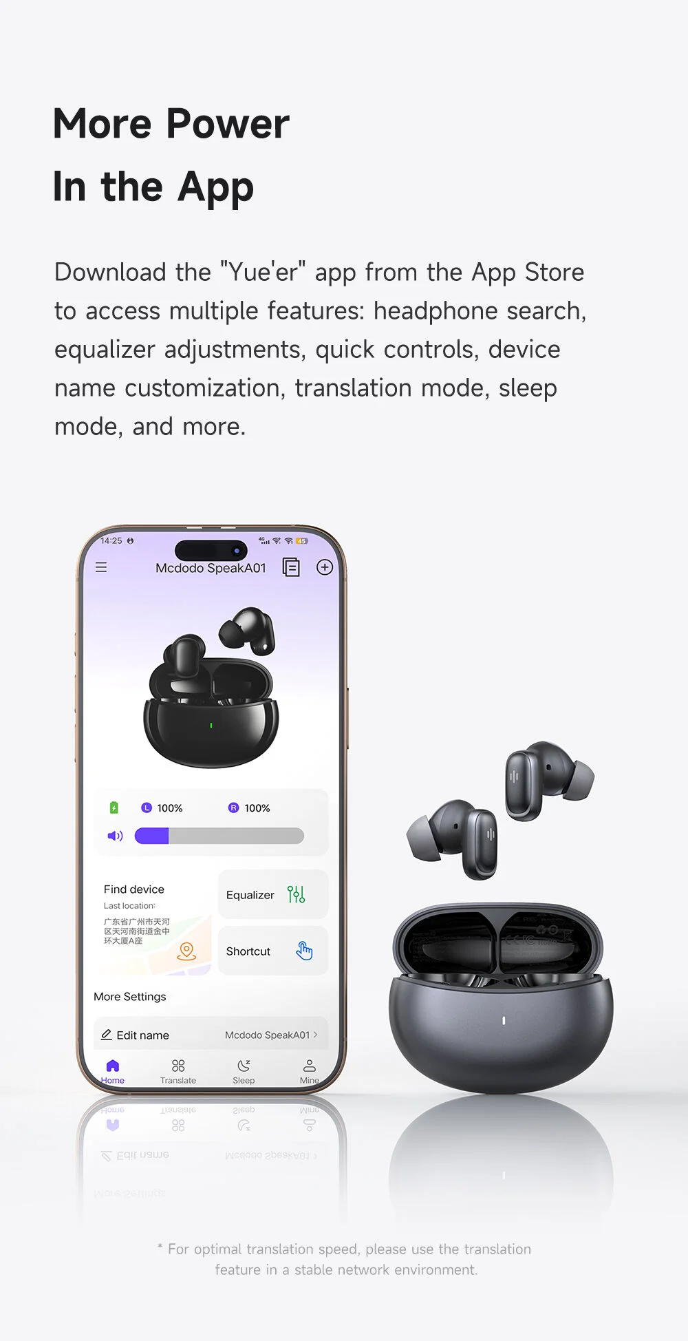 Mcdodo HP-8220 ANC+ENC AI Translation Earbuds with Real-Time Translation, Black - Thumbnail 14