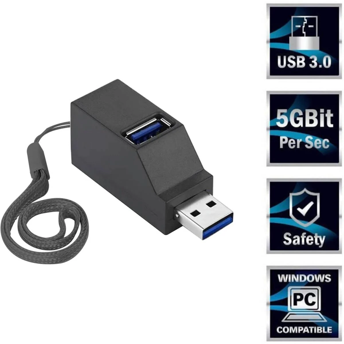موزع USB 3 منافذ USB 3.0 مع منفذين USB 2.0 - أسود - Image 5