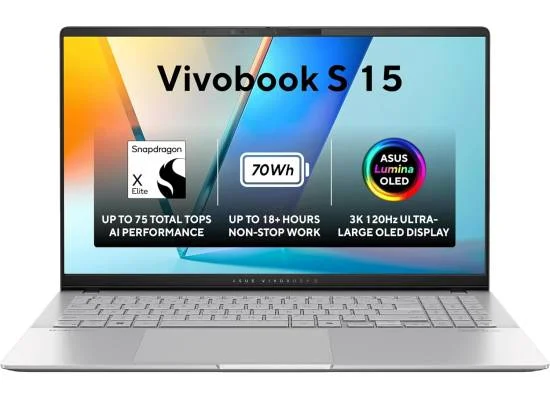 لابتوب Asus Vivobook S 15 OLED بمعالج Snapdragon X Elite X1E 78 100 وذاكرة 16GB DDR5X وشاشة 15.6 إنش 3K بتردد 120Hz - Thumbnail 10