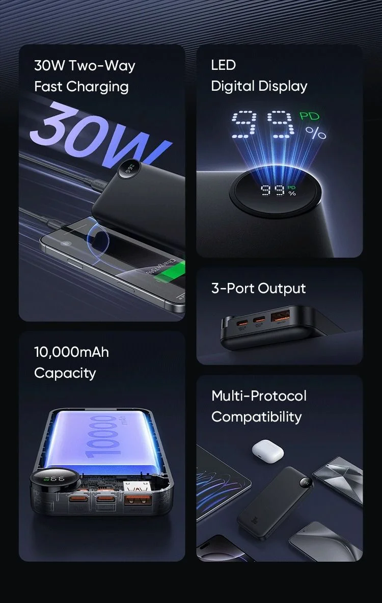 باور بانك Mcdodo MC-3850 بسعة 10000mAh وقدرة 30W مع شاشة LED ومنفذي USB-C ومنفذ USB-A، أسود - Thumbnail 7