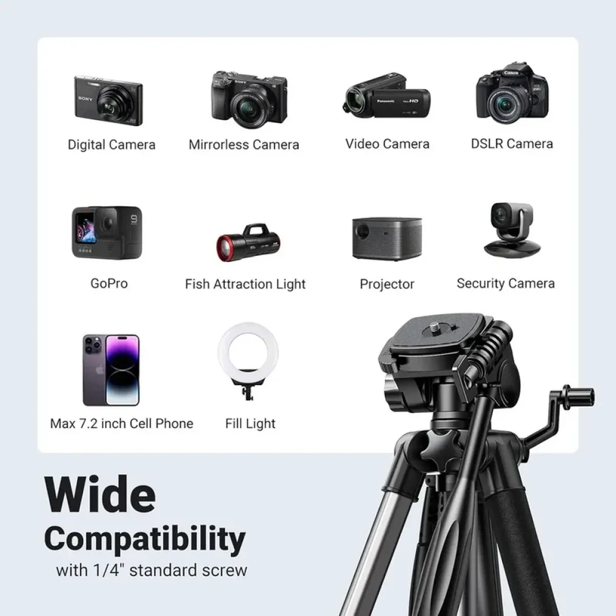 Ugreen 15187 Aluminum Camera & Video Tripod, 53.5-175 cm - Image 6