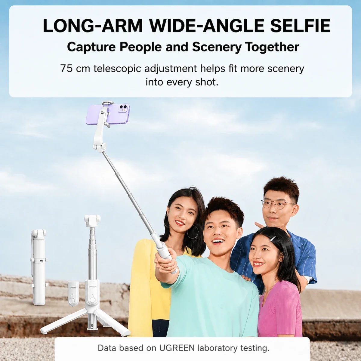 Ugreen LP508 Bluetooth Selfie Stick with Integrated Tripod 75 cm White 25945 - Image 2
