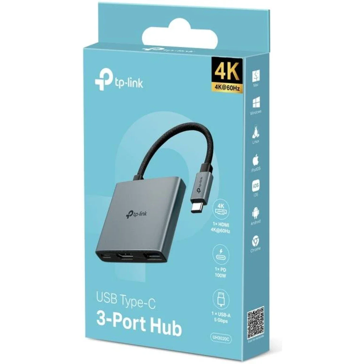 TP-LINK UH3020C USB Type-C 3-in-1 Hub with HDMI 4K@60Hz, USB 3.0 and 100W PD 3.0 - Image 1