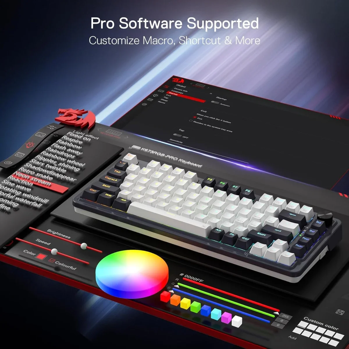 كيبورد ألعاب Redragon K673 PRO ميكانيكي لاسلكي RGB بحجم 75%، 81 مفتاح، سويتش أحمر - Thumbnail 3