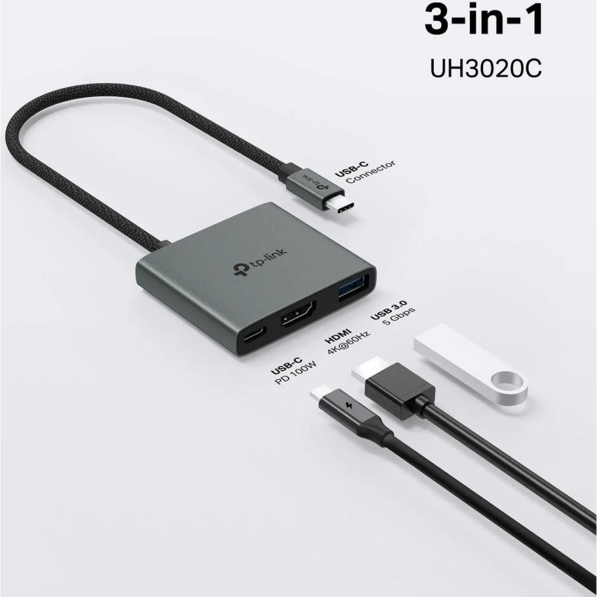 TP-LINK UH3020C USB Type-C 3-in-1 Hub with HDMI 4K@60Hz, USB 3.0 and 100W PD 3.0 - Image 3