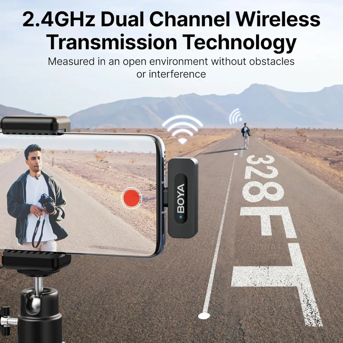 Boya BY-V30 Wireless Lavalier Microphone with USB-C Receiver, 36H Battery Life - Black - Image 2