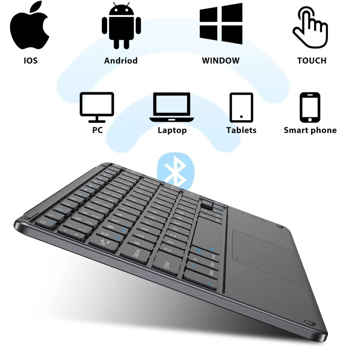 لوحة مفاتيح BlackView K1 بلوتوث مع لوحة لمس وتخطيط QWERTY لأجهزة iOS وAndroid وWindows
