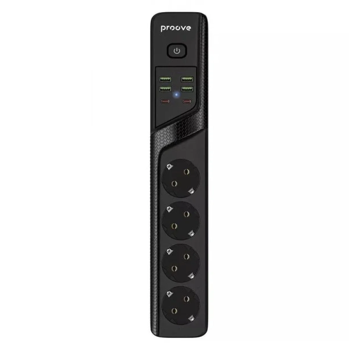 مشترك كهربائي Proove P-04 مع 4 مقابس AC و4 منافذ USB-A ومنفذين USB-C وكابل 2 متر - أسود - Image 3