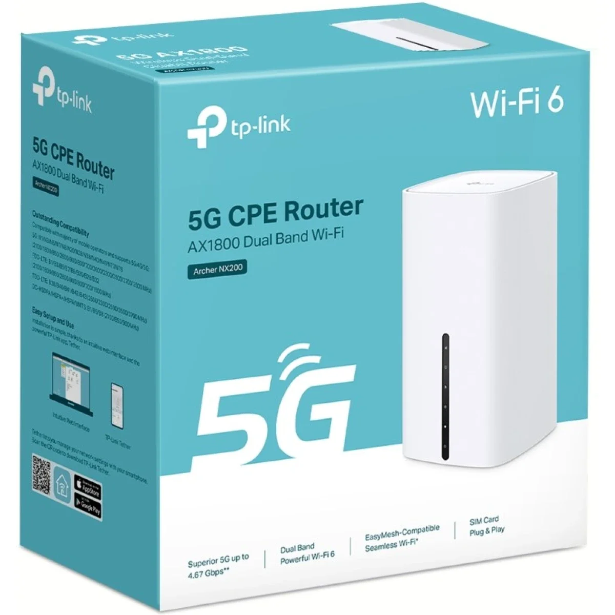 راوتر TP-LINK Archer NX200 AX1800 ثنائي النطاق 5G Wi‑Fi 6 مع منفذ SIM ومنفذ WAN/LAN جيجابت - White - Image 1