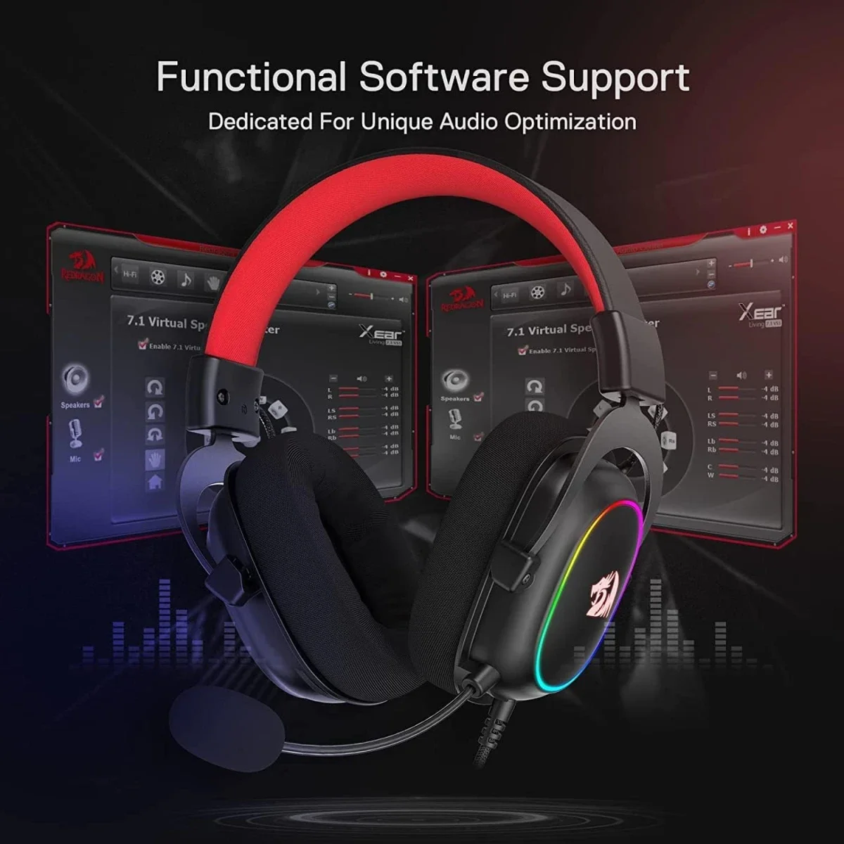 Redragon H510 Zeus-X RGB Gaming Headset with 7.1 Surround Sound and 53mm Drivers - Black - Thumbnail 6