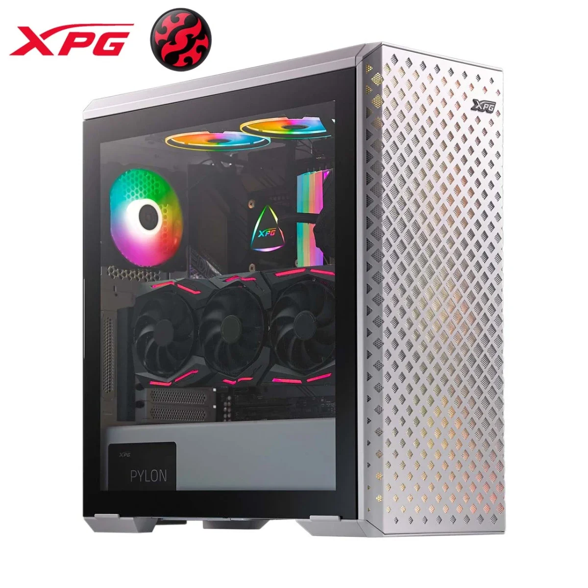 هيكل كمبيوتر XPG DEFENDER PRO متوسط الحجم للألعاب أبيض يدعم E-ATX