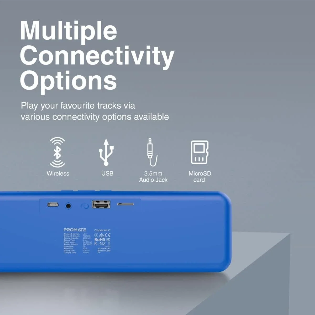 سماعة بلوتوث محمولة Promate Capsule-2 بقدرة 6 واط Bluetooth 5.0 أزرق - Thumbnail 5