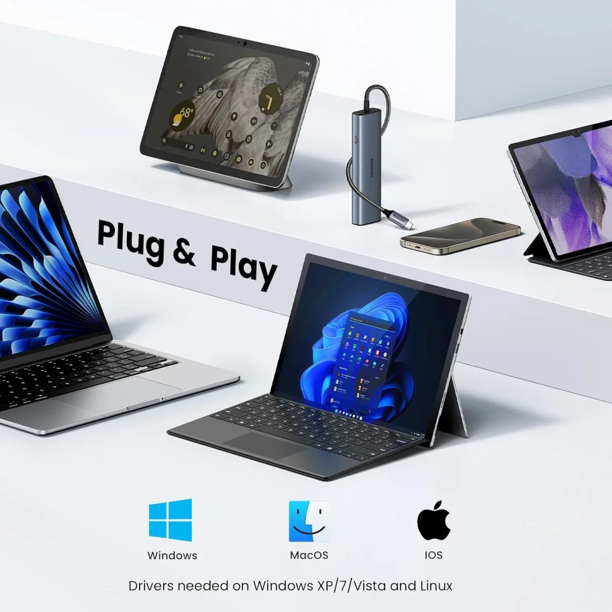 Ugreen 6-in-1 USB-C Hub to Ethernet Adapter with 10Gbps USB 3.2 and Gigabit RJ45 - Image 5