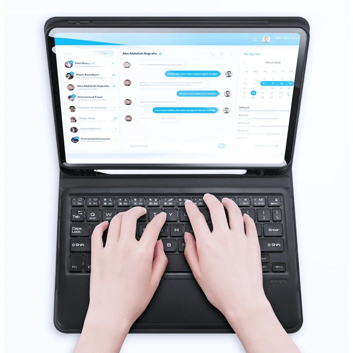جراب لوحة مفاتيح DUX DUCIS TK Series بلوتوث جلدي مع لوحة لمس لجهاز iPad Pro مقاس 12.9 إنش (2020/2021/2022)، تخطيط إنجليزي - أسود - Thumbnail 6