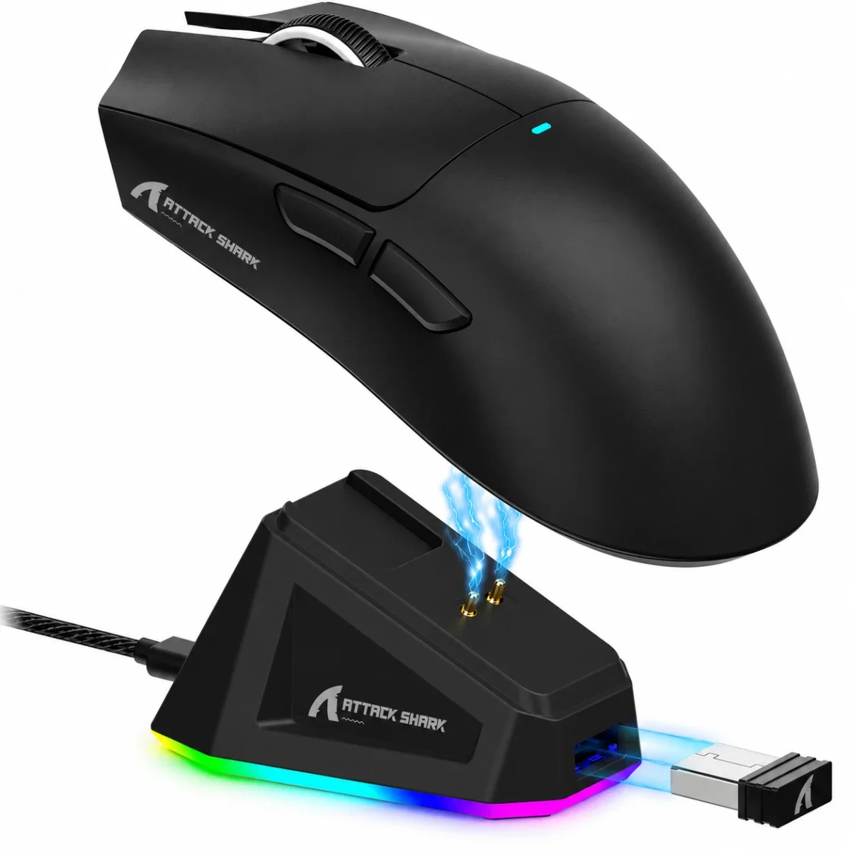 ماوس ألعاب ATTACK SHARK X11 لاسلكي ثلاثي الوضع أسود مع قاعدة شحن RGB - Image 2
