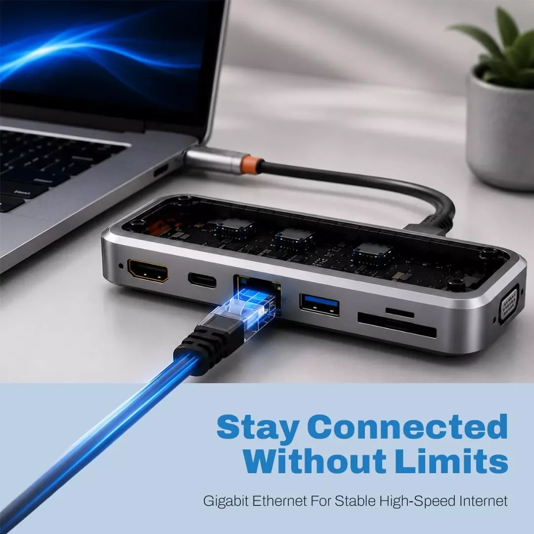 10-in-1 USB-C Hub Docking Station, HDMI 4K@30Hz, 100W Type-C PD, RJ45 Ethernet - Image 5
