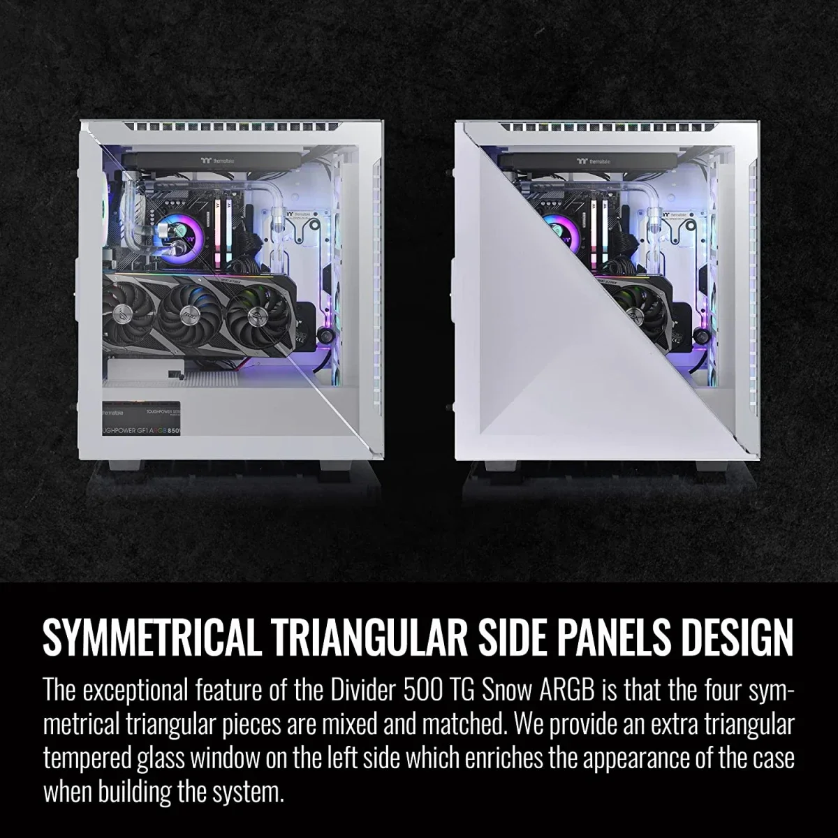 هيكل كمبيوتر Thermaltake Divider 500 ميد تاور مع 3 مراوح أمامية ARGB مقاس 120 مم ومروحة خلفية 120 مم وألواح مثلثة متناظرة - White - Image 6