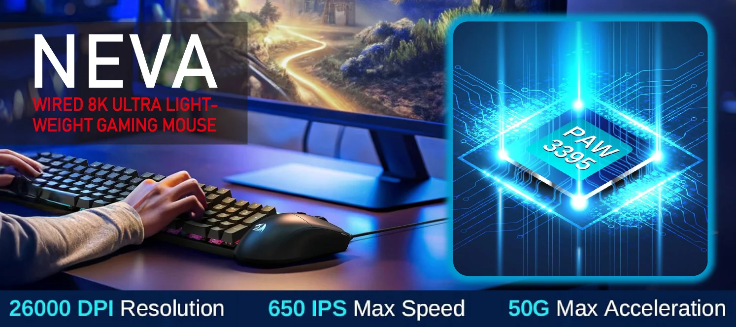 ماوس ألعاب Redragon M815 NEVA خفيف الوزن 44 جم، 8KHz، 26000 DPI، أسود - Thumbnail 10