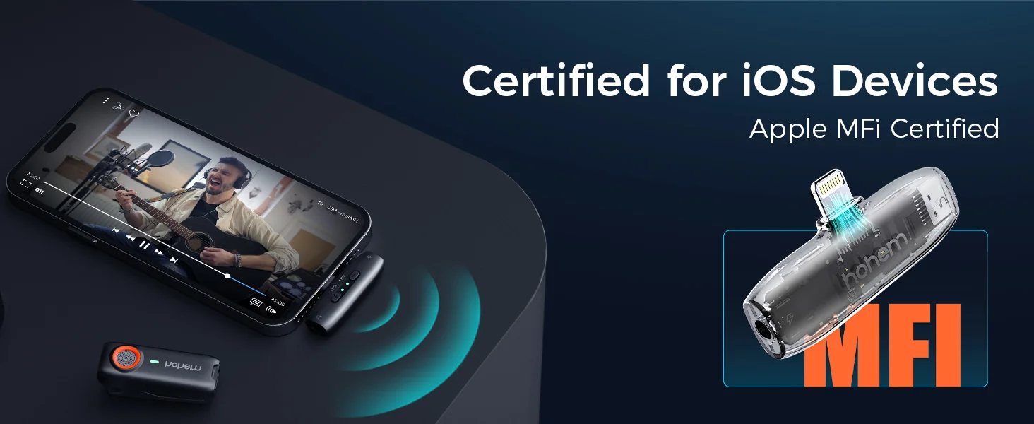 ميكروفون لافالير لاسلكي Hohem MIC-01 مع إلغاء ضوضاء DSP و2 مرسل + 1 مستقبل وعلبة شحن، أبيض - Image 12