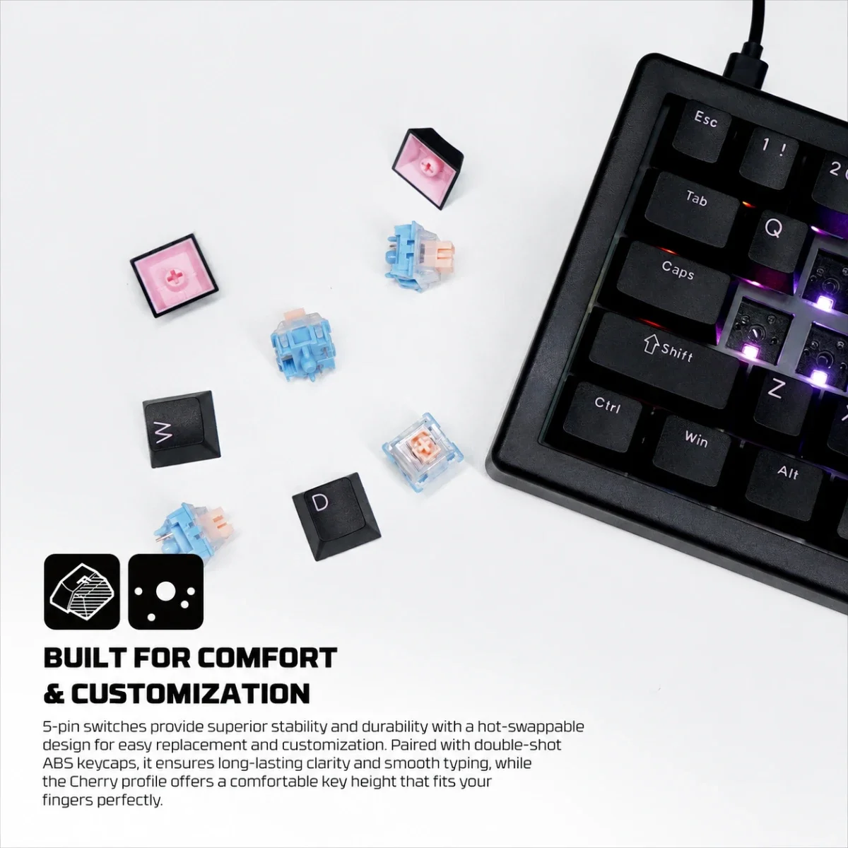 Fantech RETRO Beige Wired Mechanical Gaming Keyboard with Ice Apricot Switches - ATOM X66 MK614 - Thumbnail 3