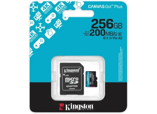 Kingston Canvas Go! Plus 256GB microSDXC Memory Card, Up to 200MB/s