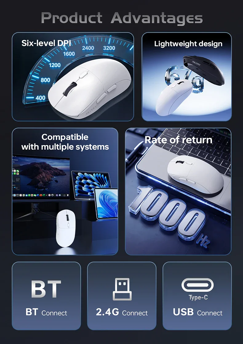 ماوس ألعاب AJAZZ NJ07 ثلاثي الاتصال، 12000 DPI، 1000Hz، بطارية 300mAh، أبيض - Image 18