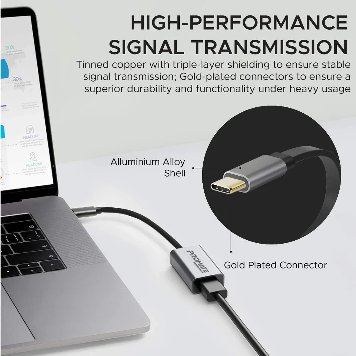 Promate MediaLink-H1 USB-C to HDMI Adapter 4K 30Hz with Audio Output - Grey - Image 4