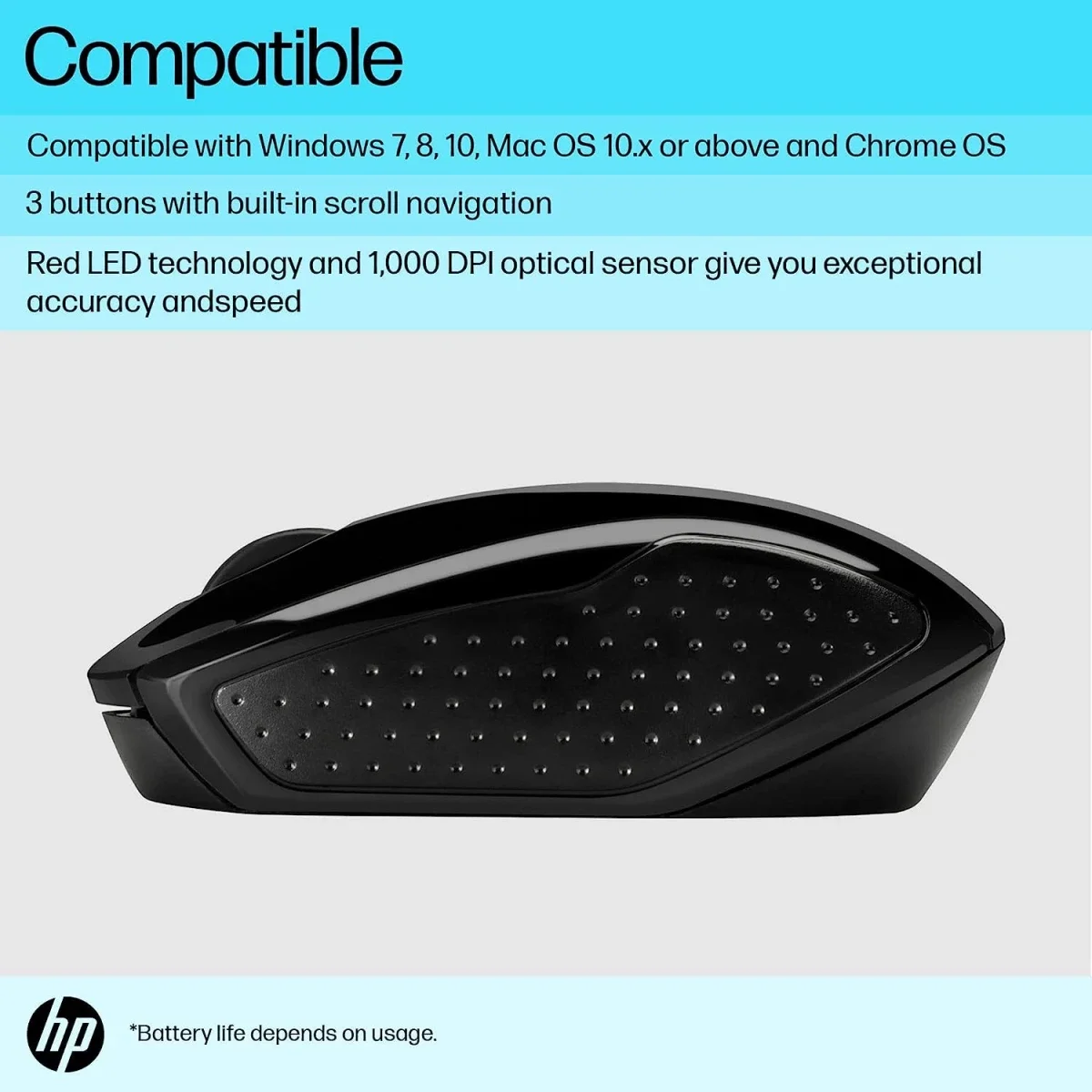 ماوس HP 200 لاسلكي USB بمستشعر بصري 1000 DPI، أسود - Thumbnail 5