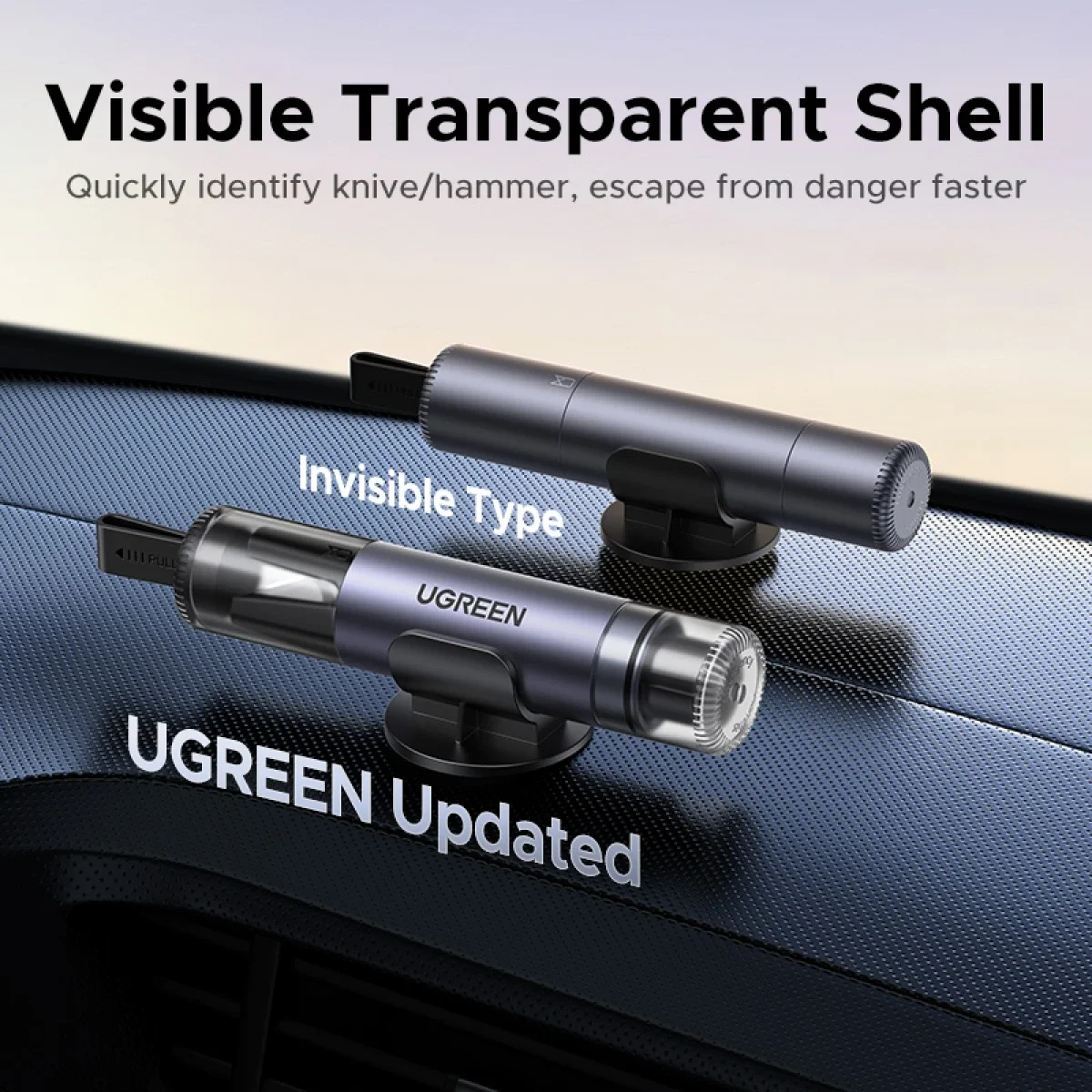 مطرقة أمان للسيارة Ugreen UG-35347 2 في 1 لكسر الزجاج وقاطع حزام الأمان - Image 3