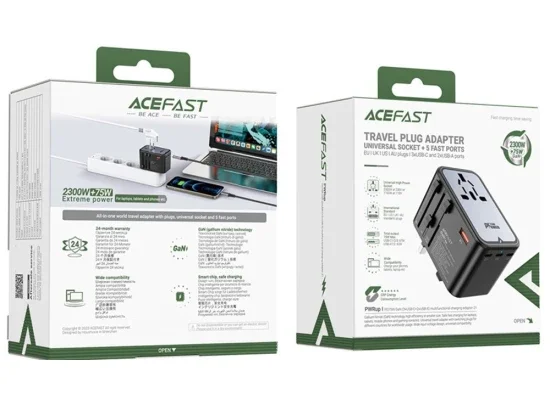 ACEFAST Z1 75W GaN Travel Charger with 3 USB-C, 2 USB-A & Universal Plugs - Image 8
