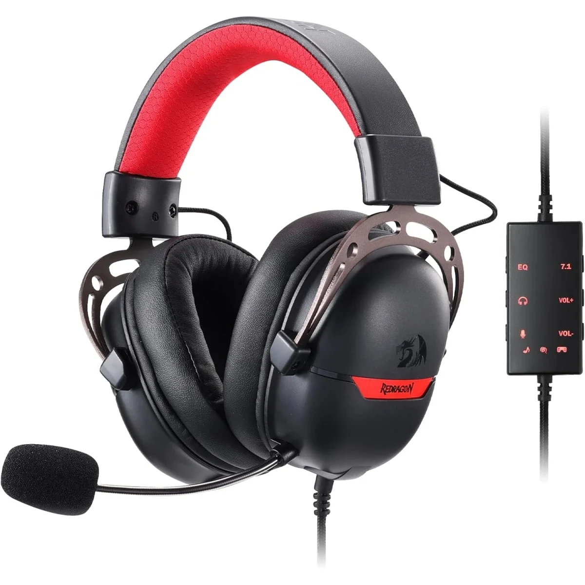 Redragon H376BR Aurora Wired USB Gaming Headset with 7.1 Surround Sound, 40mm Drivers - Black