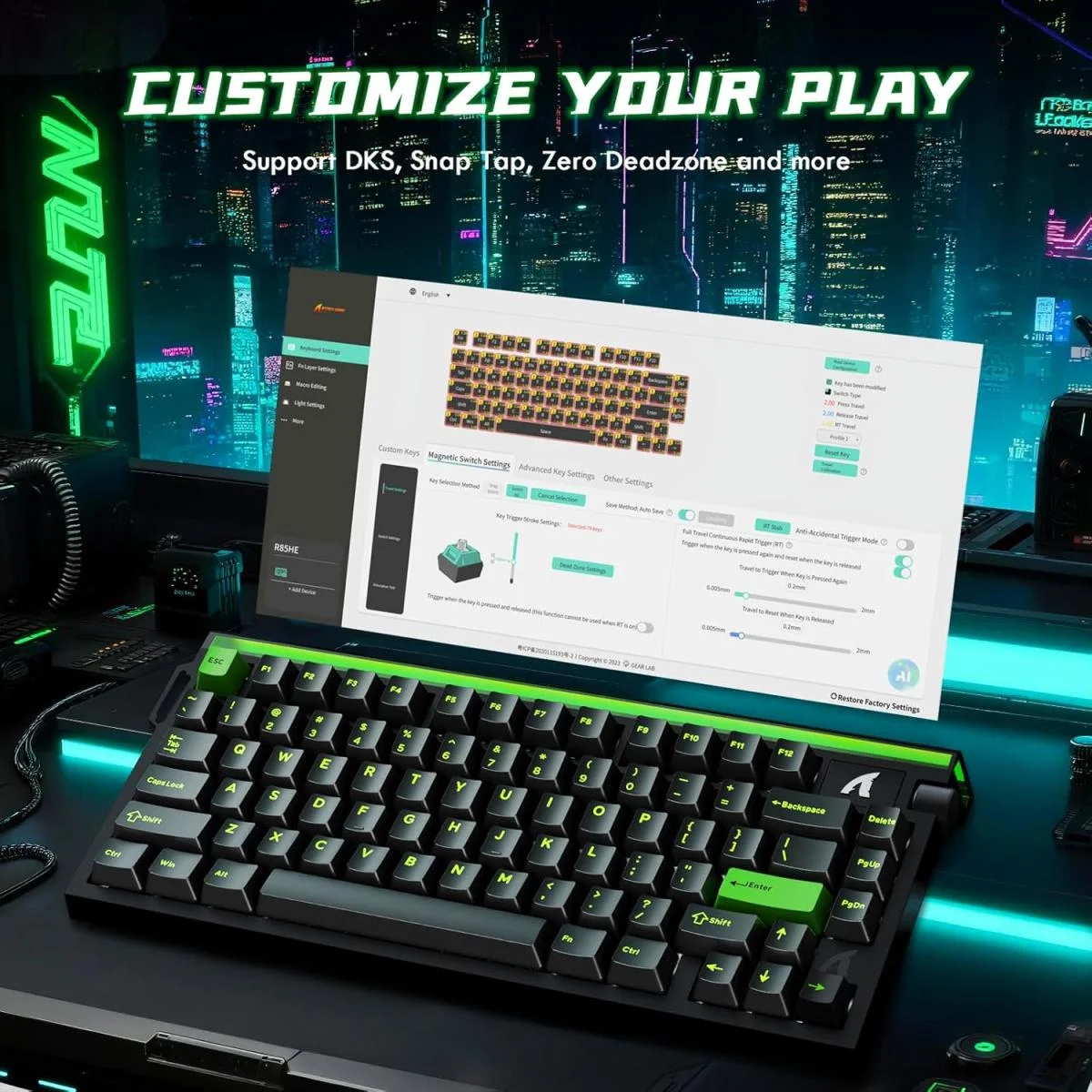 ATTACK SHARK R85 HE Wired 75% Hall Effect RGB Gaming Keyboard, Green - Image 4