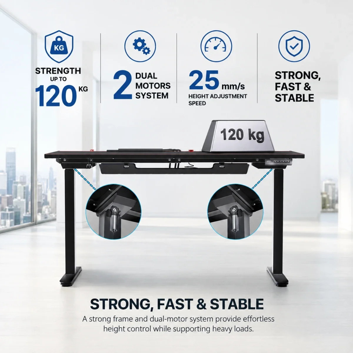 مكتب وقوف قابل للتعديل كهربائياً Fantech WorkStation DUBLIN DW114 أسود 140 × 70 سم - Image 5