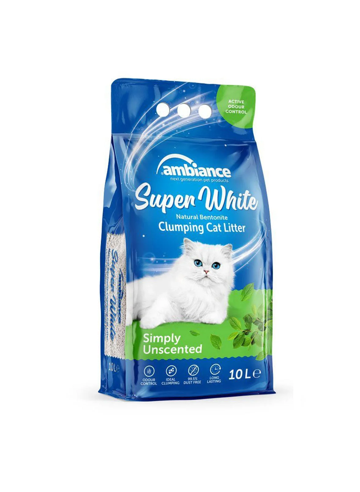 رمل قطط Ambian Super White بنتونيت غير معطر 10 لتر
