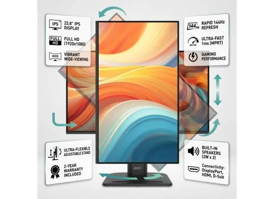 MSI 23.8-inch FHD IPS Business Monitor, 144Hz, HDR Ready, EyesErgo, 2-Year Warranty - PRO MP245PG E14 - Image 10