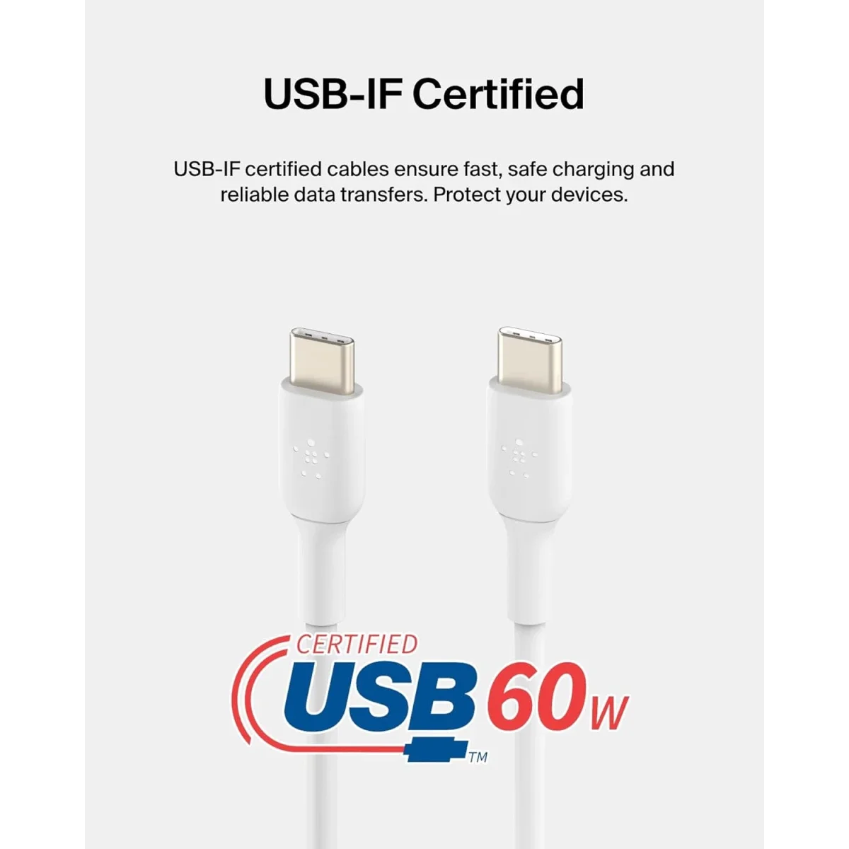 كابل Belkin CAB003BT1MWH BoostCharge USB-C إلى USB-C للشحن السريع 1 متر أبيض - Thumbnail 2