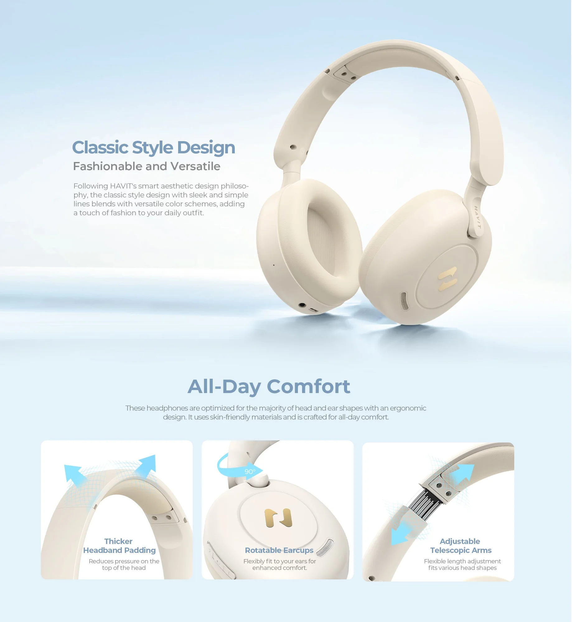 HAVIT H655BT PRO ANC Wireless Over-Ear Noise Cancelling Headphones - Thumbnail 14