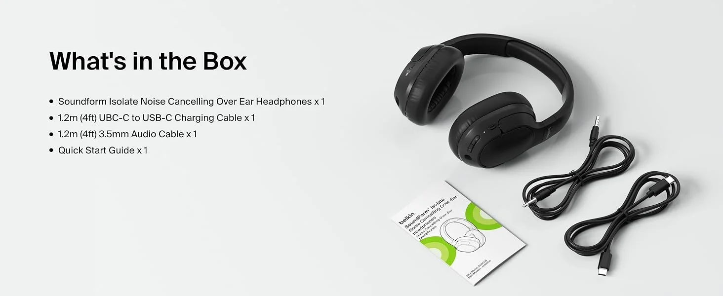 Belkin SoundForm Isolate Wireless Over-Ear ANC Headphones with Mic, Bluetooth 5.4, 60H Playtime, Black - Thumbnail 17