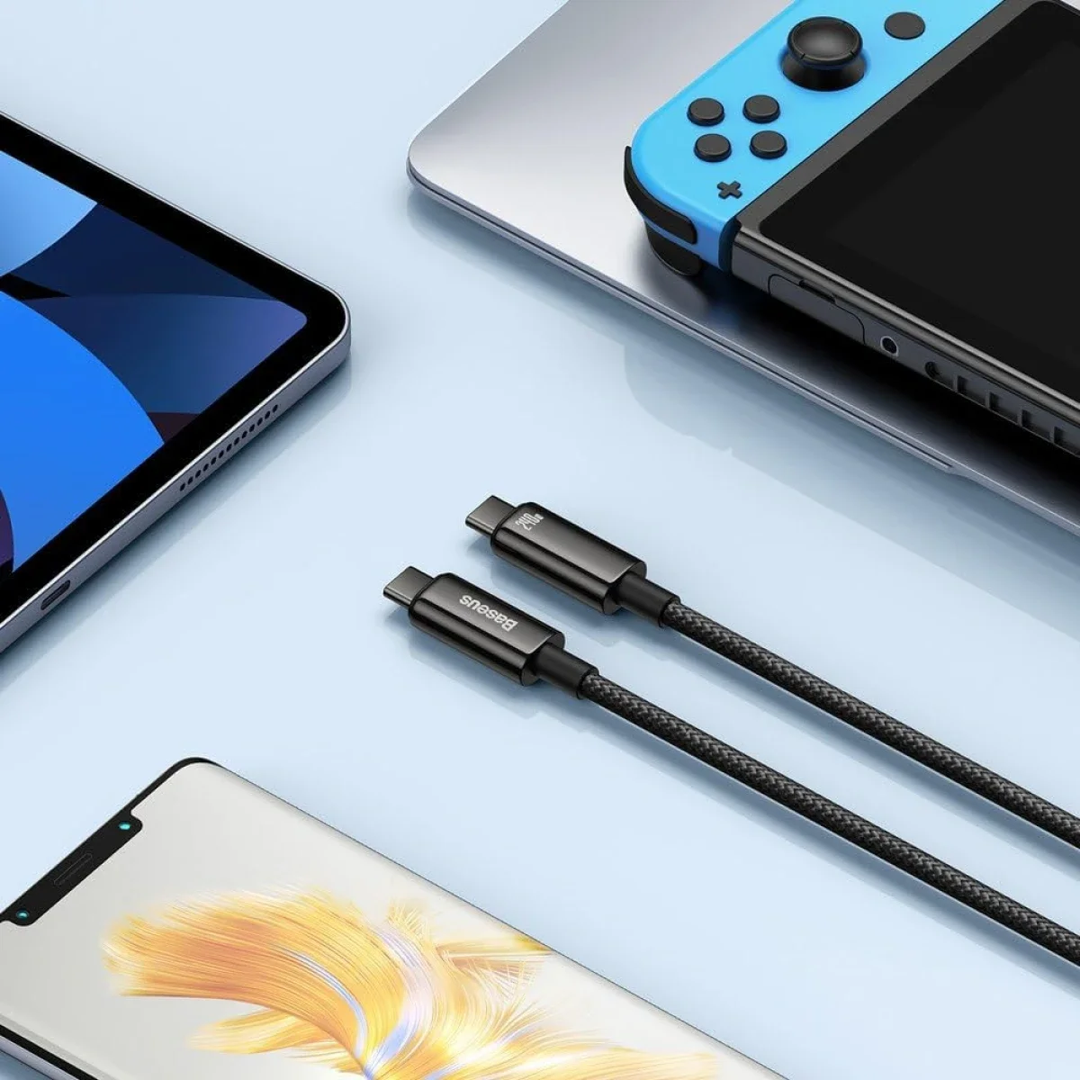 كابل Baseus Tungsten Gold USB-C إلى USB-C للشحن السريع ونقل البيانات 240W بطول 3 متر أسود - Thumbnail 3