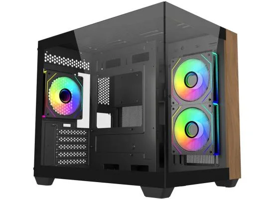 Cooler Master Elite 481 Wood Black Micro-ATX ARGB Mid-Tower Gaming Case with Tempered Glass, Wood and Type-C - Thumbnail 4