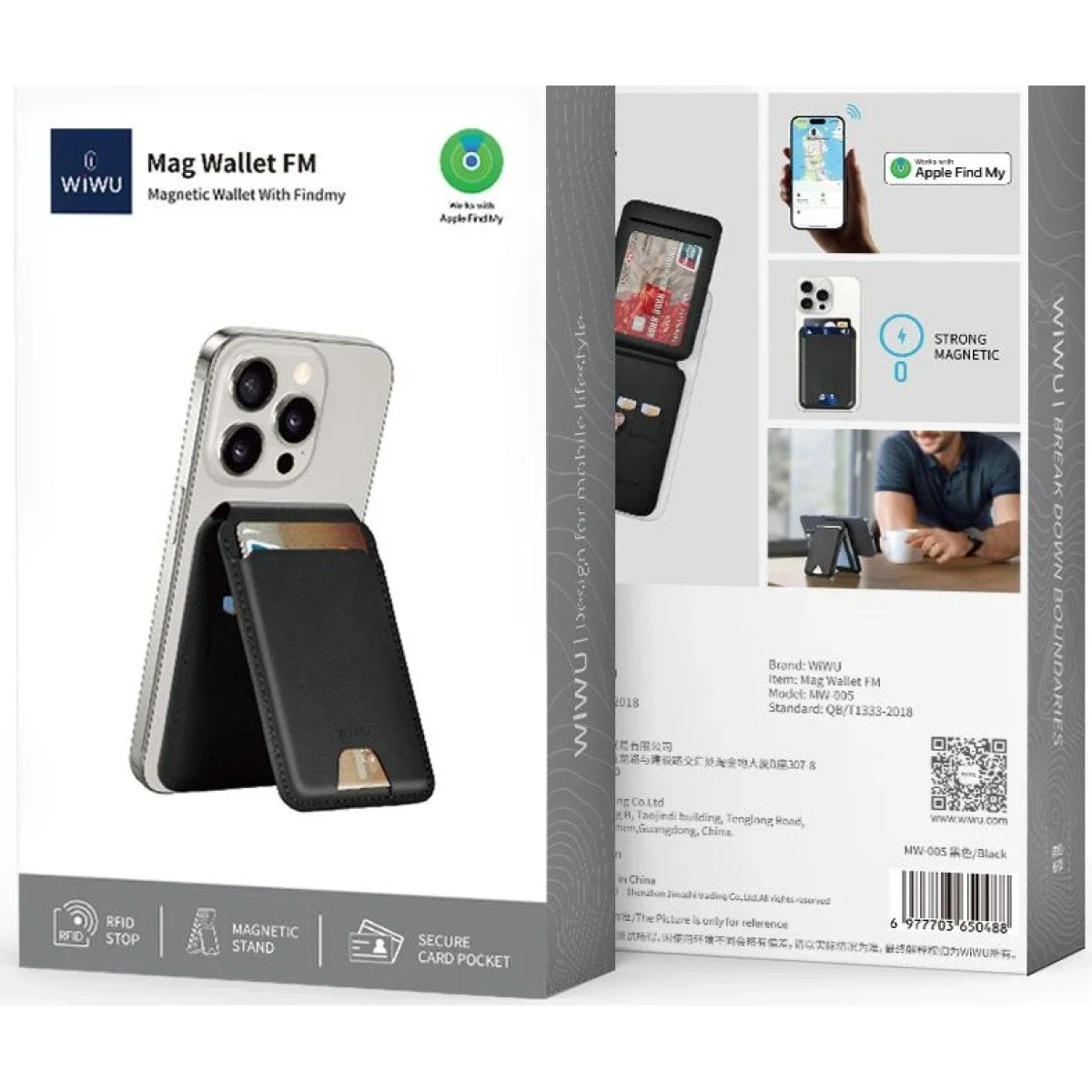 WIWU MW-005 Mag Wallet FM Magnetic Find My Wallet - Black - Thumbnail 8