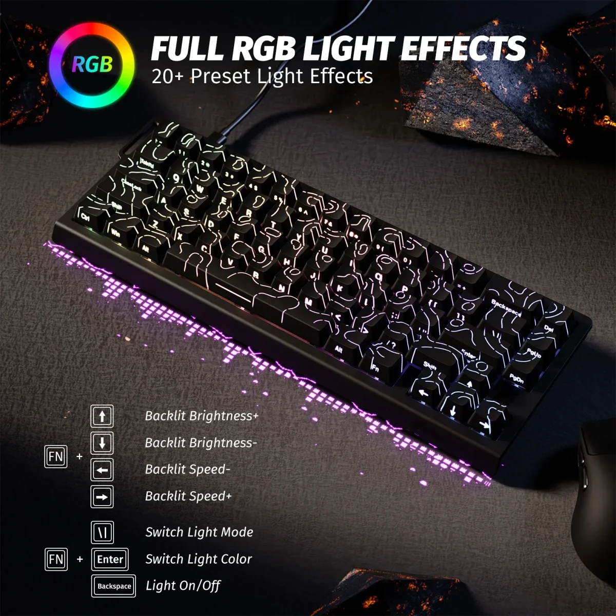 كيبورد ألعاب ATTACK SHARK X68 HE مغناطيسي سلكي 65% Black Contours - Image 8